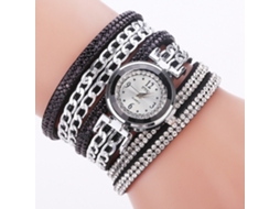Relógio Feminino Ccq de Pulseira de Veludo com Strass Multicamadas Quartzo (preto)