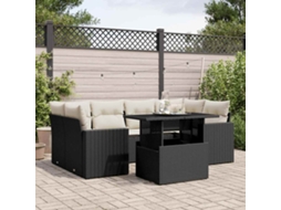 Vidaxl 7 Pcs Conjunto De Sofás P/ Jardim C/ Almofadões Vime Pe Preto