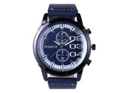 Relógio de pulso masculino analógico de quartzo com pulseira de couro PU, mostrador redondo, modelo Zhoulianfa azul moderno.