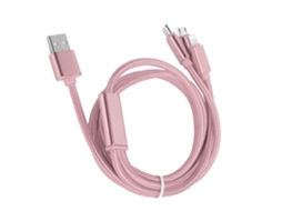 Cabo De Carregamento Rápido 3 Em 1 Trançado De Nylon Com Portas Usb/ios/type C/micro Usb Rosa