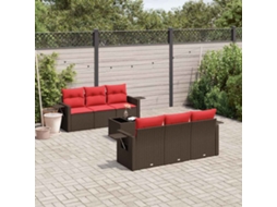 Vidaxl Conjunto De Sofá De Jardim Com 7 Peças E Almofadas Em Rattan Sintético Marrom