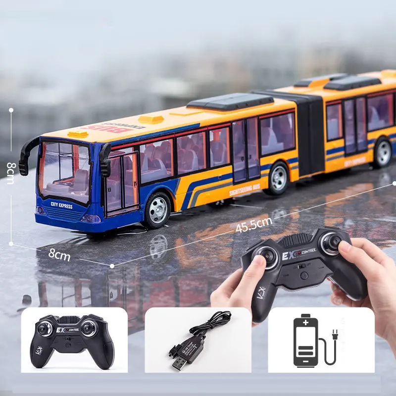 (Bateria K-1) Ônibus elétrico bidirecional extensível com controle remoto 2.4G, velocidade de 3 km/h, com luzes de LED e efeitos sonoros.