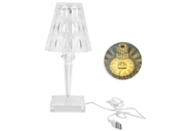 Lâmpada de Mesa Cristal PMMA, USB, 1W, IP54, Luz Quente, Decorativa, Interno e Externo