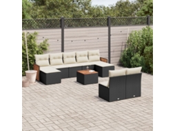 Vidaxl 10 Pcs Conjunto Sofás De Jardim C/ Almofadões Vime Pe Preto