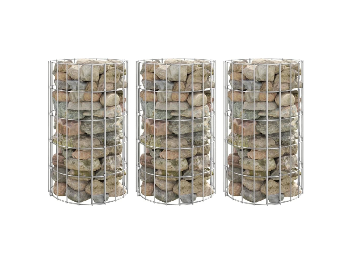 Vidaxl Canteiro Elevado/cesto Gabião Circular 3 Pcs Ø30x50cm Aço Galv.