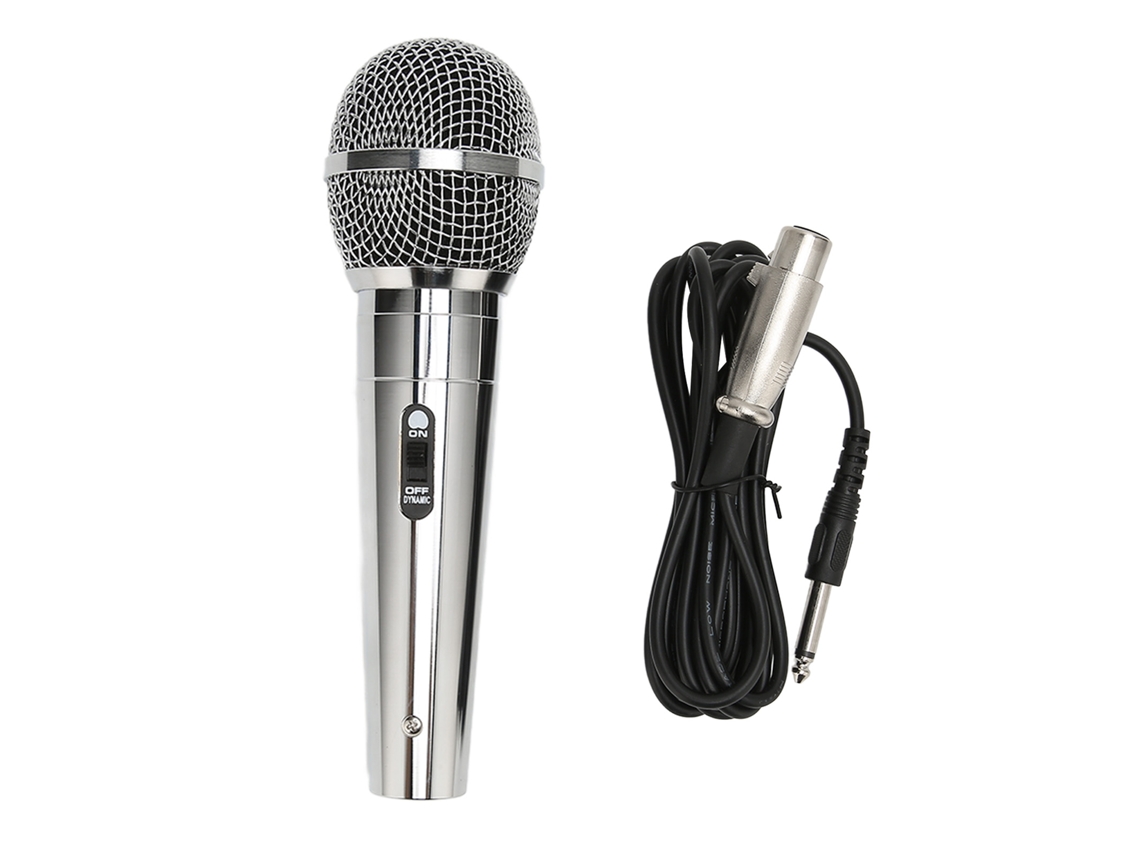 Microfone com Fio Dinâmico de Mão, Redução de Ruído, Resistente a Impactos, Cabo 3m, 6.5mm