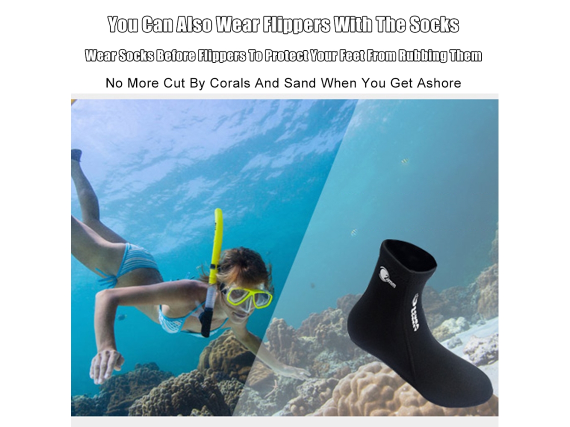 Meias de Mergulho Neoprene 2mm Anti derrubamento Quentes Preto