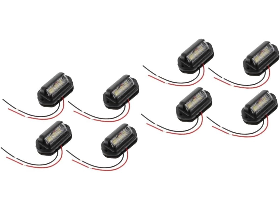 2 conjuntos de luzes de LED para placa de matrícula, luzes de posição laterais e indicadores de direção.