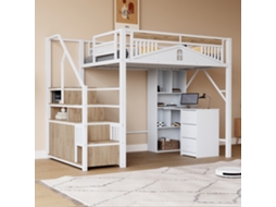 Cama Metal 140x200cm Com Capa Segurança E Escada Giratória Branca