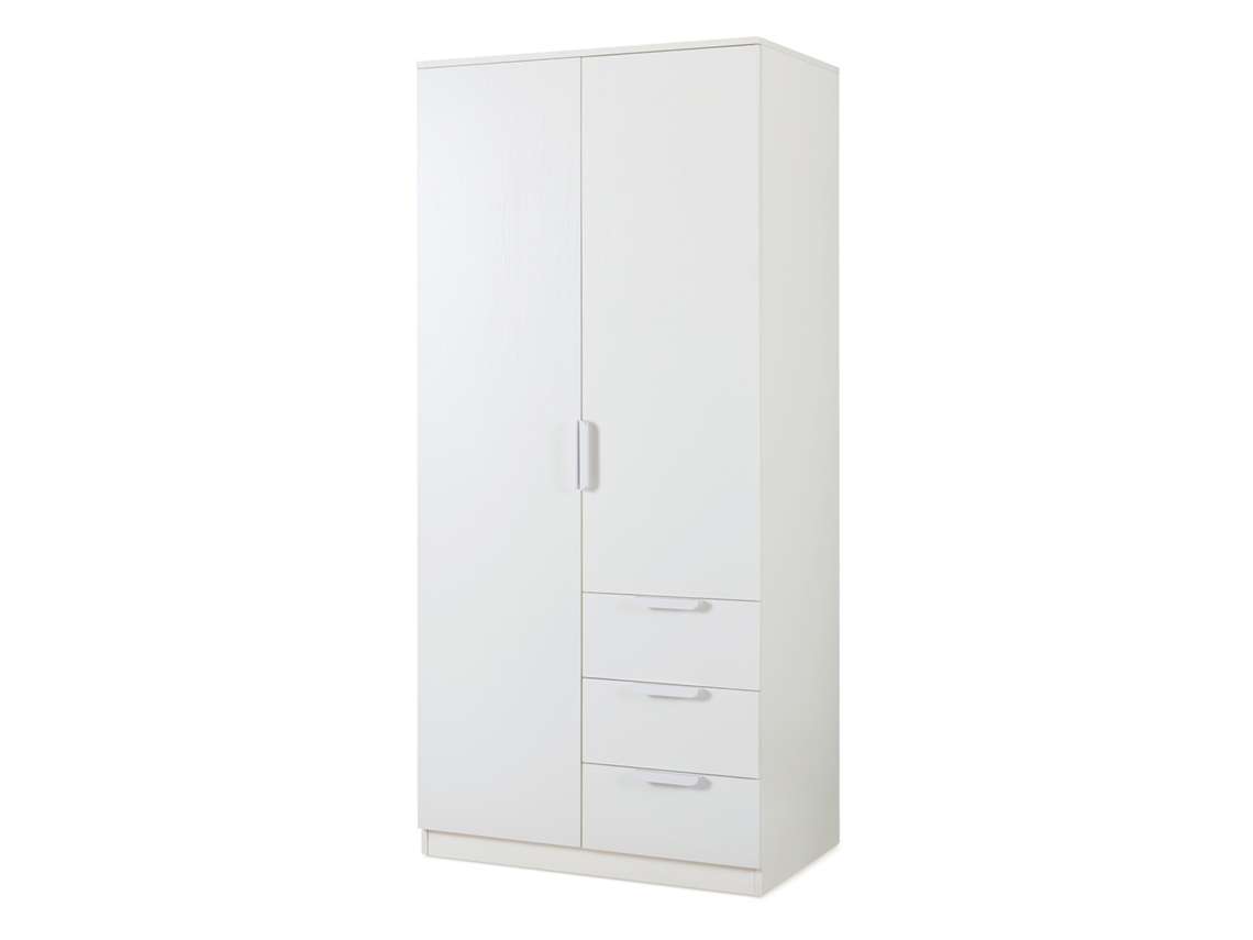 Roupeiro Eiselfing Mdf 176x80x52 Cm Branco [EN.CASA] (2 Portas 1 Bengaleiro 4 Compartimentos 3 Gavetas)