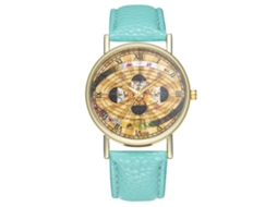 Relógio de pulso Zhoulianfa Quartz com pulseira de PU e mostrador redondo com padrão espacial (verde menta)