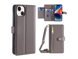 Capa Pega Para Iphone 14 Plus Pele Sintética Anti-choque Com Porta-cartões Cinzento