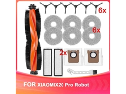 Conjunto de acessórios para aspirador robô X20 Max/X20 Pro, incluindo escova rotativa, escova lateral, panos de limpeza, filtros e saco para pó.