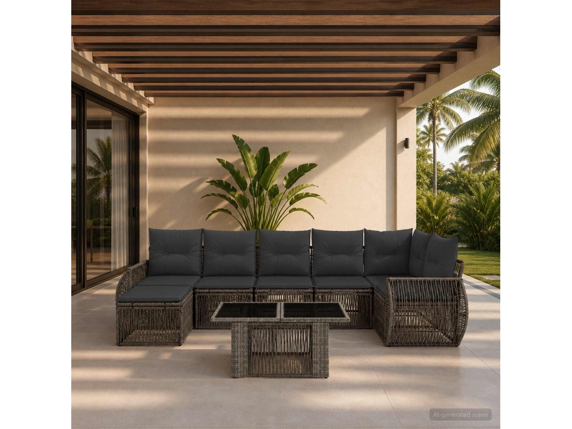 Vidaxl Conjunto De Sofá De Jardim 8 Unid. Cinza E Cinza Escuro Vime Pe