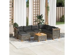 Vidaxl 8 Pcs Conjunto Sofás De Jardim C/ Almofadões Vime Pe Cinzento