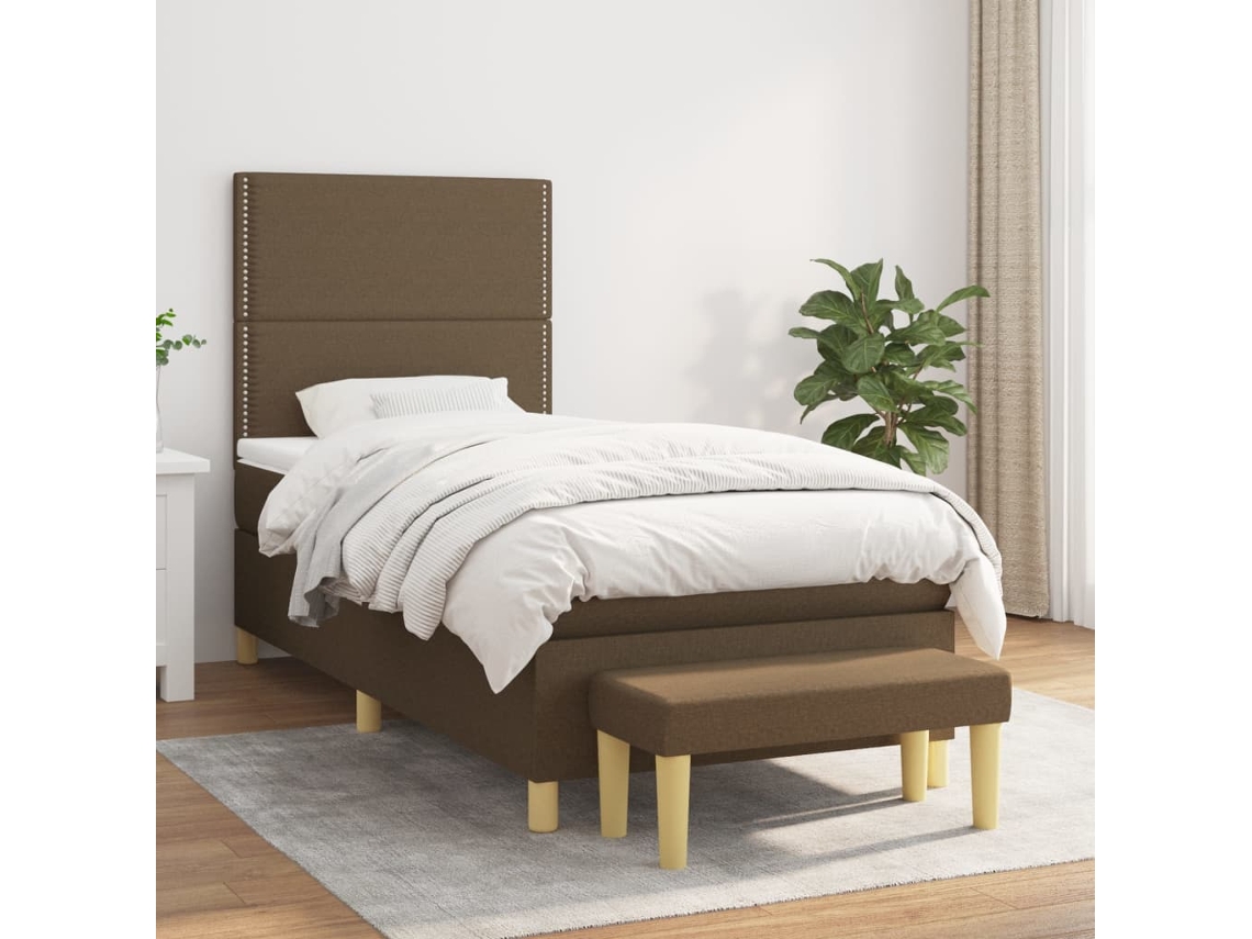 Vidaxl Cama Com Molas/colchão 90x190 Cm Tecido Castanho-escuro