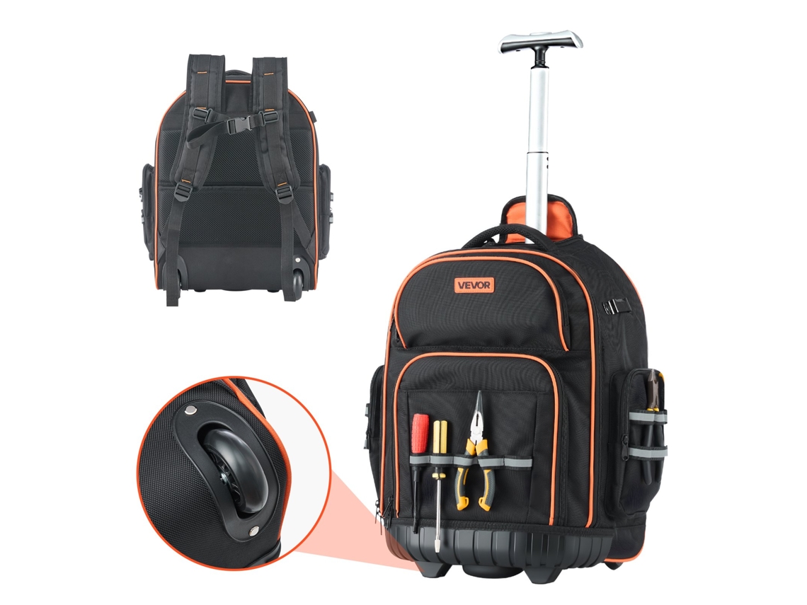 Mochila com rodas Vevor 440 x 250 x 480 mm com 45 bolsos, capacidade de carga 50 kg