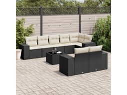Vidaxl 9 Pcs Conjunto De Sofás P/ Jardim C/ Almofadões Vime Pe Preto