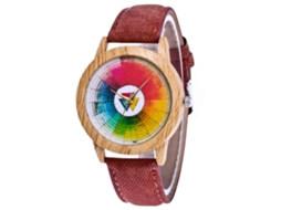 Reloj De Pareja Zhoulianfa De Cuarzo Con Dial Colorido Y Correa De Lona Marrón