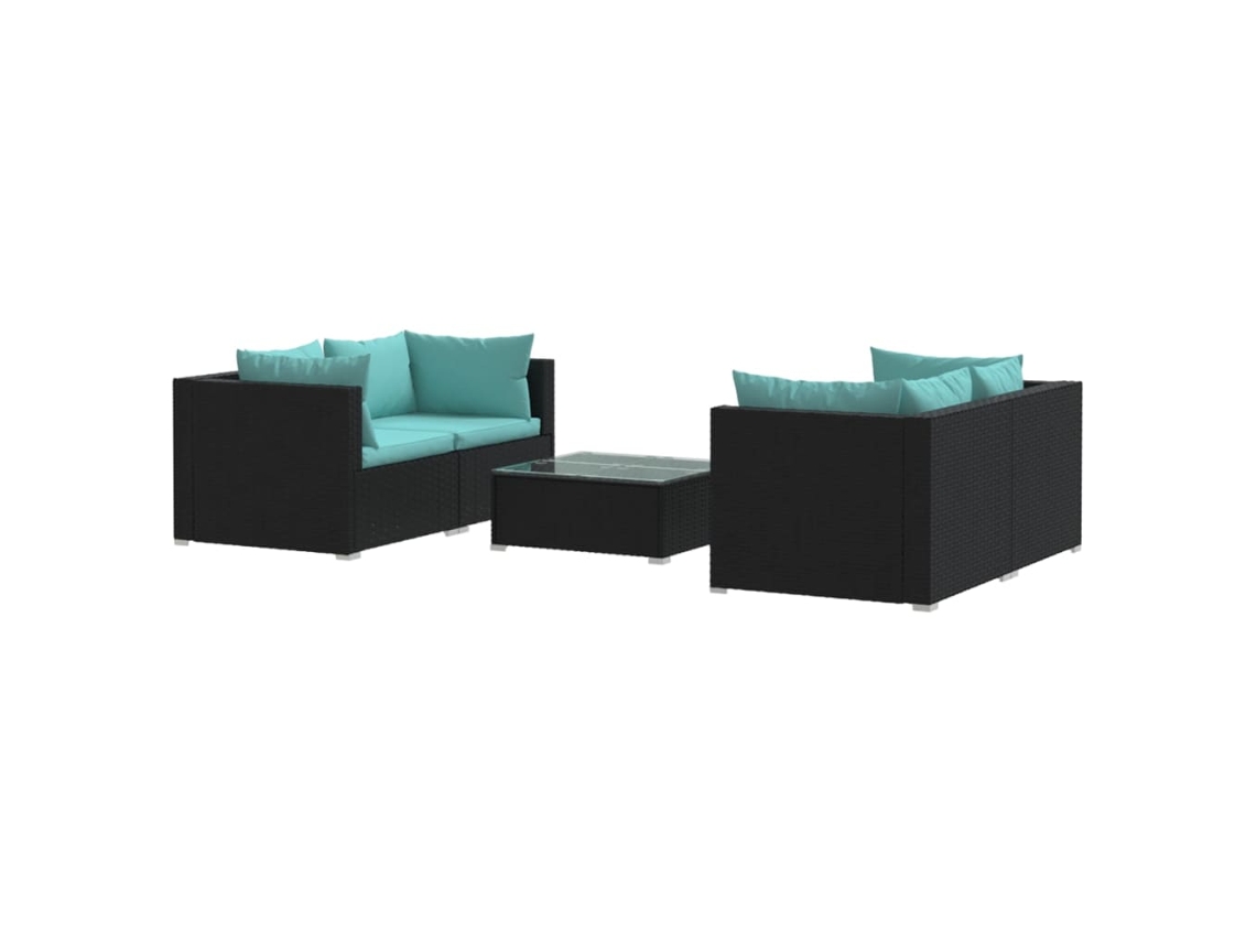Maison Exclusive - 5 Pcs Conjunto Lounge De Jardim C/ Almofadões Vime Pe Preto