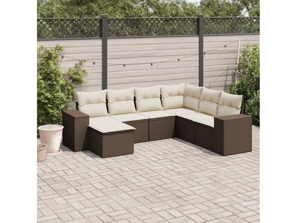 Vidaxl 7 Pcs Conjunto de Sofás Jardim C/ Almofadões Vime Pe Castanho