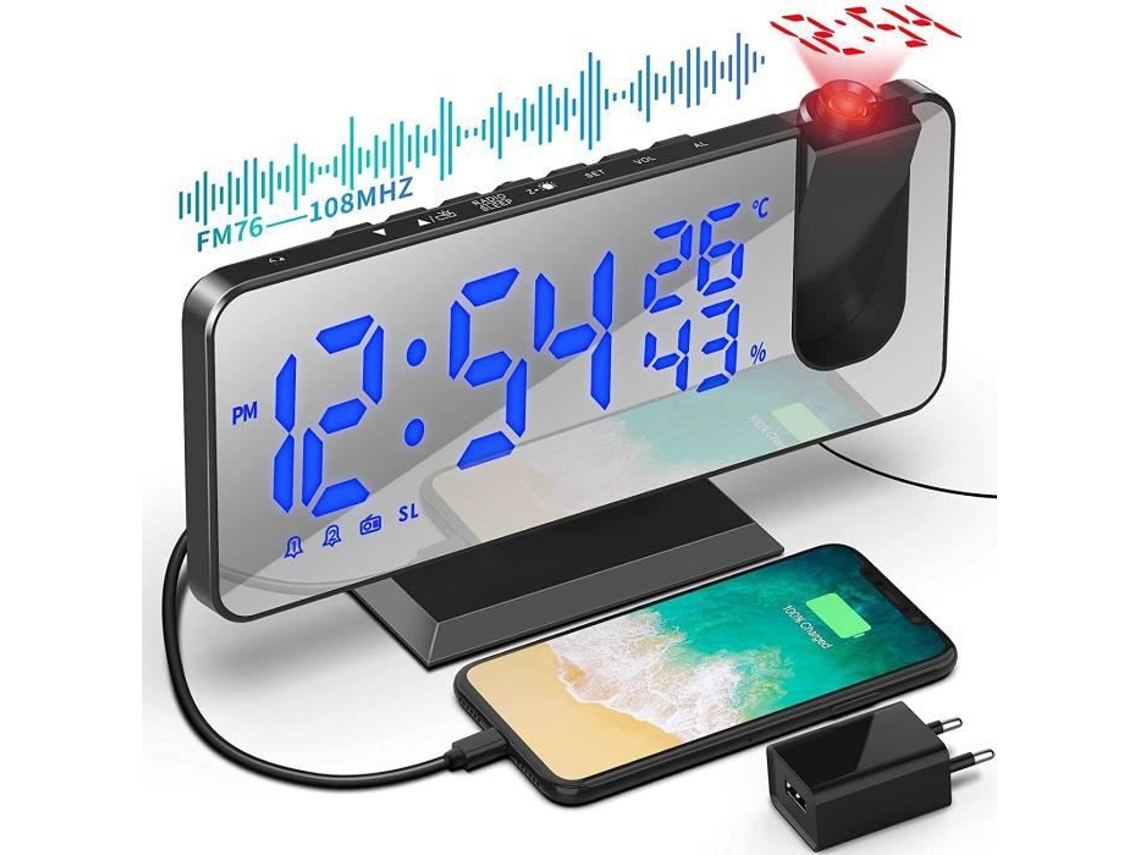 Rádio Despertador Led Espelho de Projeção Modo Despertador