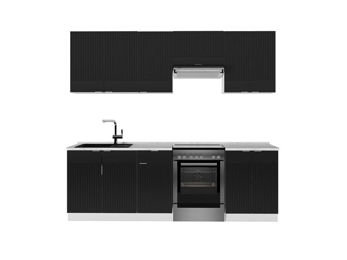 Cozinha Fame-line, 240cm, Pt Mármore, Preto Listrado/branco, Branco, Vicco