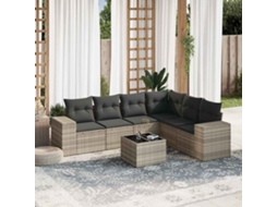 Vidaxl 7 Pcs Conj. Sofás Jardim Com Almofadões Vime Pe Cinzento-claro