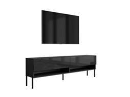 Suporte De Tv 170 Cm Preto Fosco / Preto Brilhante, Pernas Pretas Retas, 170 × 32 × 52 Cm 3E 3XE LIVING.COM