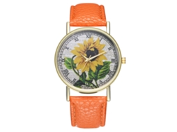 Reloj Analógico De Cuarzo Para Mujer Y Hombre Con Correa De Pu Naranja