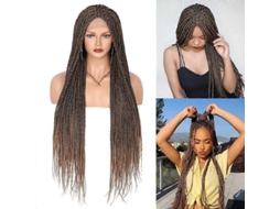 Peruca Box Braid para Mulheres, Peruca Trançada Sem Nós, Peruca com Lace Frontal TAISHENGDA