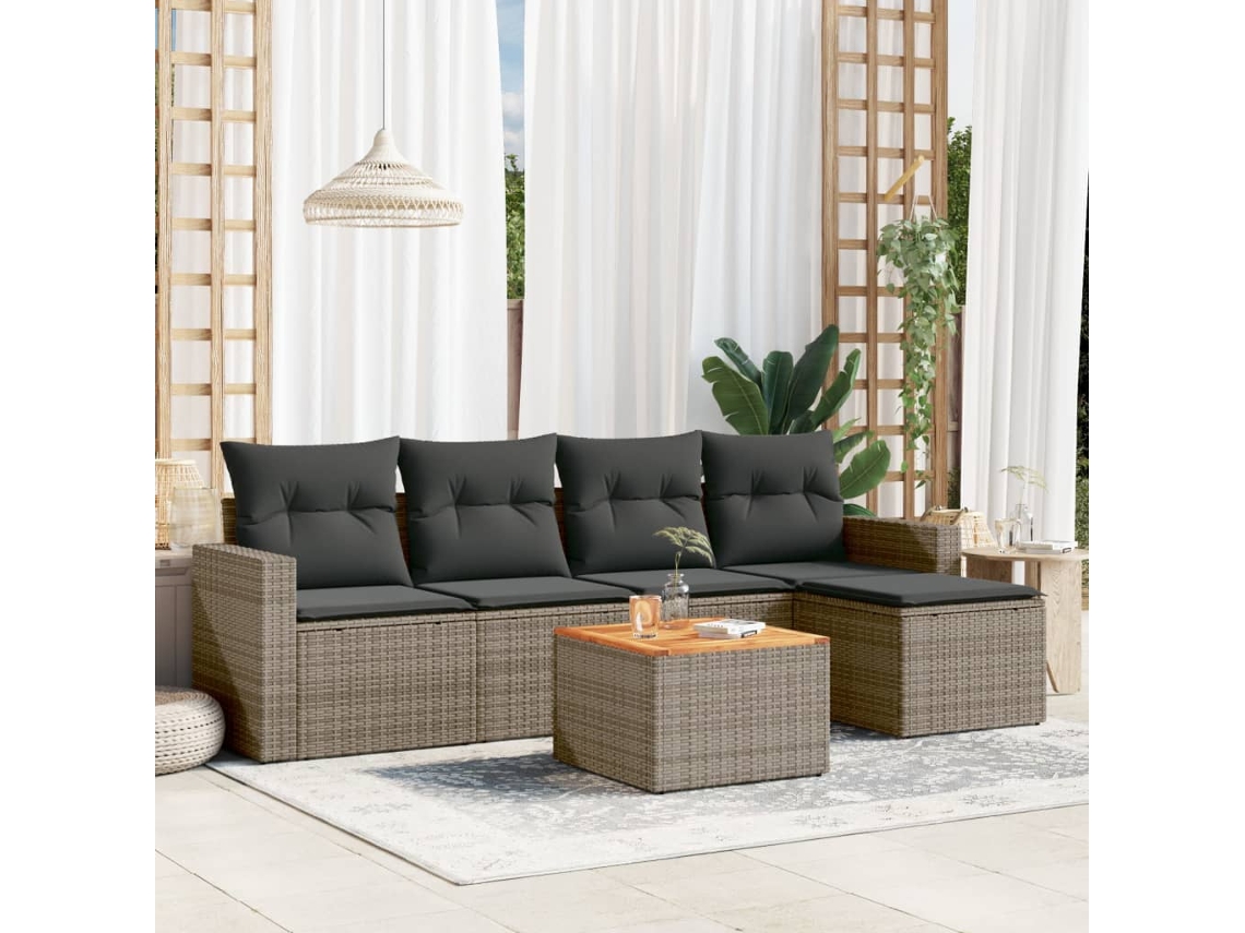 Vidaxl 6 Pcs Conjunto Sofás de Jardim com Almofadões Vime Cinzento