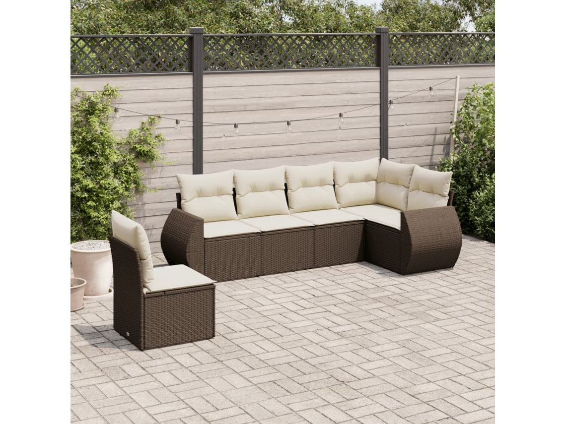 Vidaxl 6 Pcs Conjunto De Sofás Jardim C/ Almofadões Vime Pe Castanho