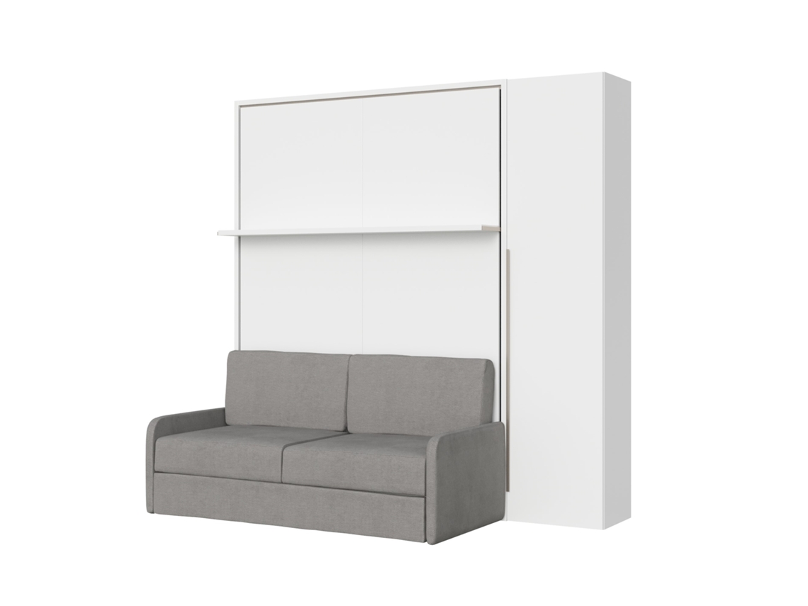 Versia Sofà 160 Cama De Casal Dobrável Vertical Com Sofá, Prateleira E Guarda-roupa Com 1 Porta Direita Branco