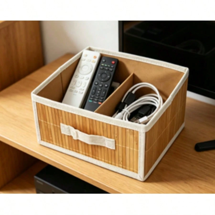 Cesto Organizador de Bambu Trançado 26x26cm Estilo Japonês