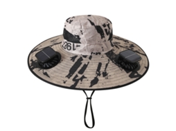 Chapéu com Ventilador Solar , Recarregável, para Pesca e Atividades Ao Ar Livre. MDUG (caqui Camuflado Quadrado)