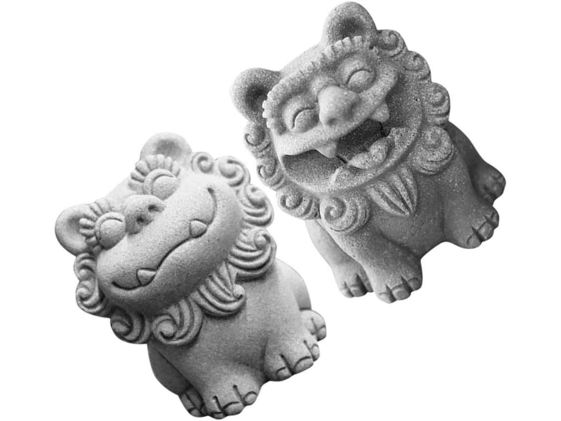 De 2 Miniaturas De Leão Sentado, Decoração De Mesa Robusta E Estável Para Casa E Escritório, Adorável Escultura De Leão Gokoco