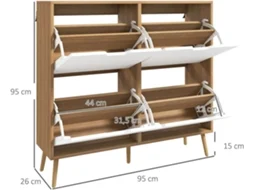 Sapateira Melamina de Madeira e Madeira de Pinho Cor Madeira e Branco 95x26x95 cm Homcom