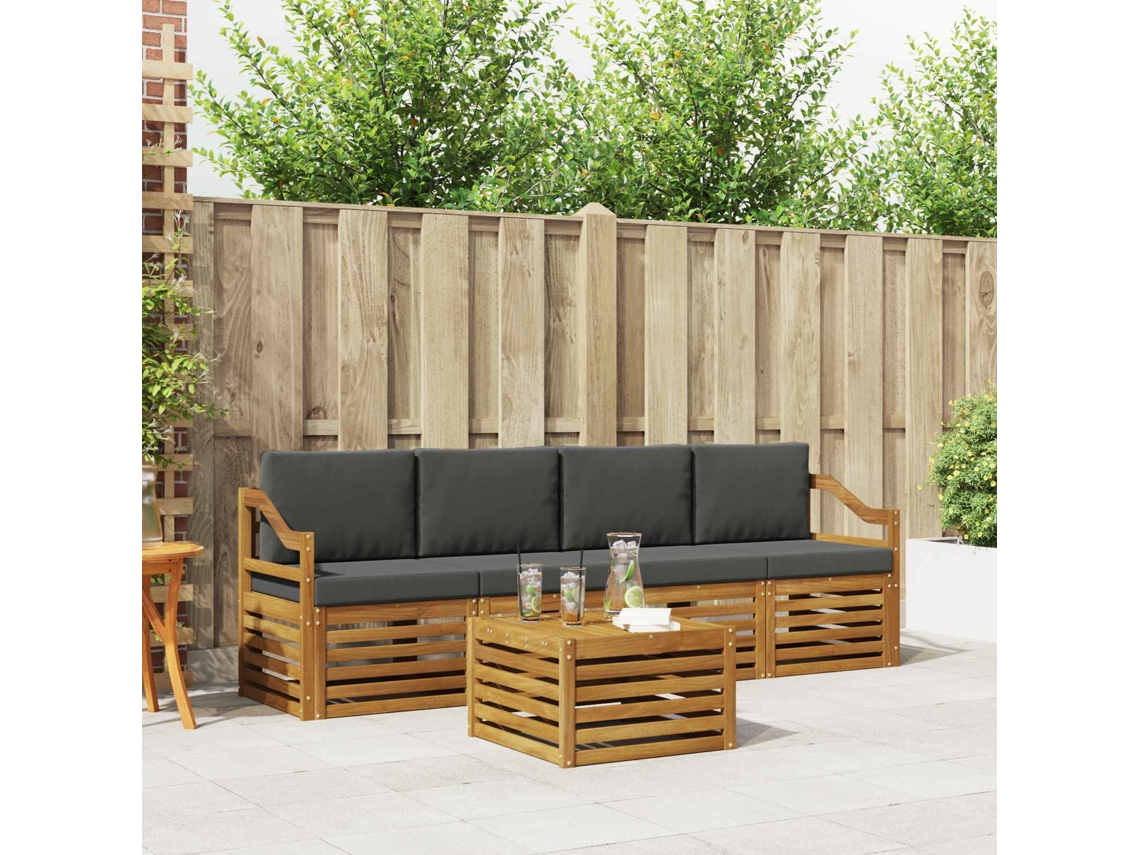 Vidaxl Conjunto De Sofás Para Exterior 5 Unid. Natural E Antracite