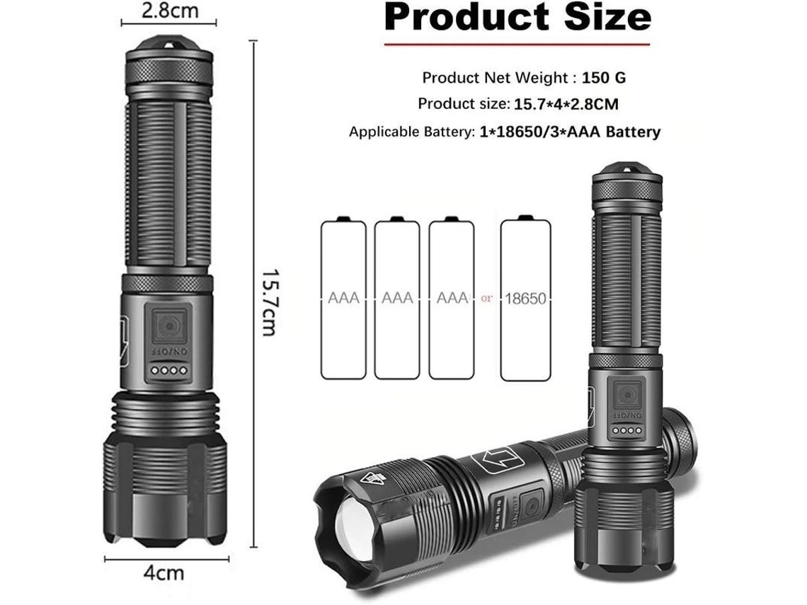 Lanterna Led Recargable Ultra Potente Impermeable Con 5 Modos De Iluminación Y Zoom