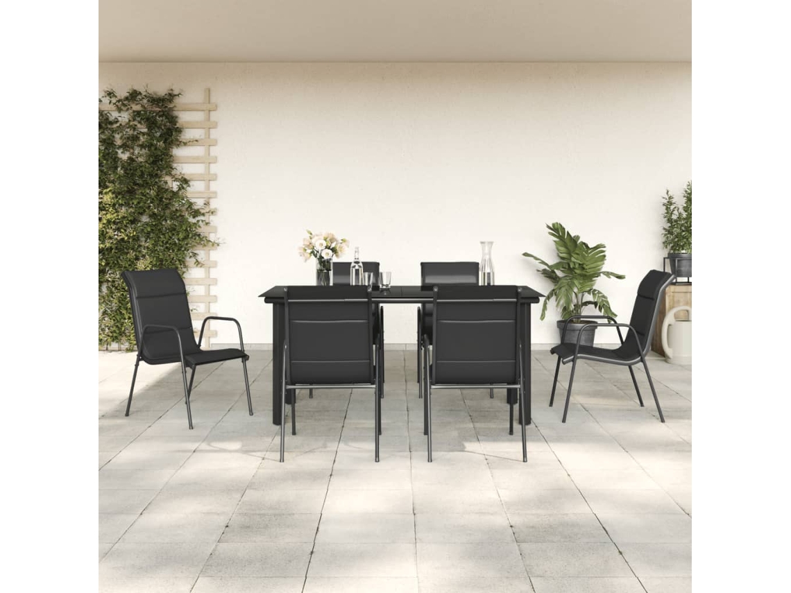Vidaxl 7 Pcs Conjunto De Jantar Para Jardim Aço E Textilene Preto