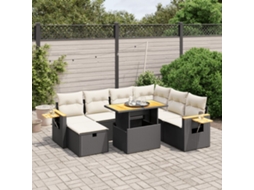 Vidaxl 8 Pcs Conjunto Sofás De Jardim Com Almofadões Vime Pe Preto