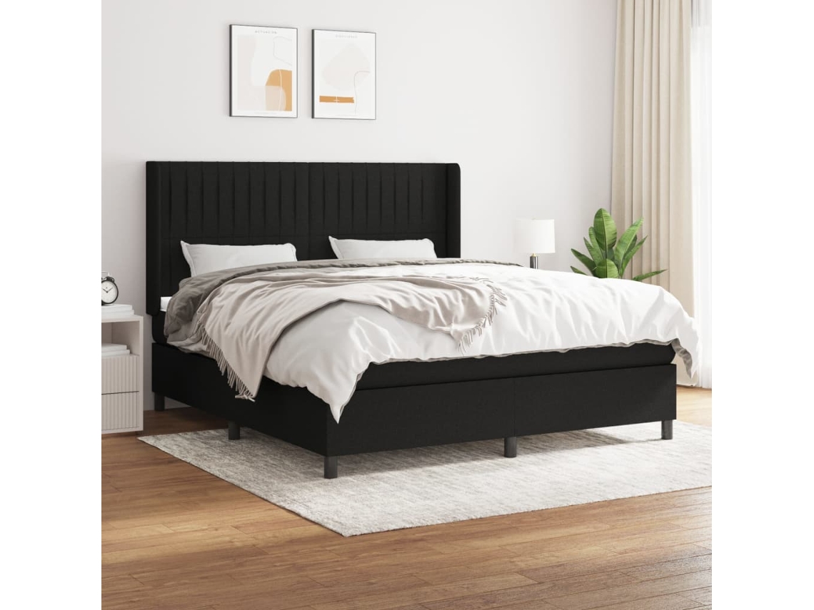 Cama Com Molas/colchão 180x200 Cm Tecido Preto