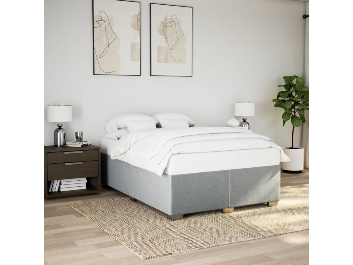 Estrutura De Cama Sem Colchão 160x200 Cm Tecido Cinzento-claro