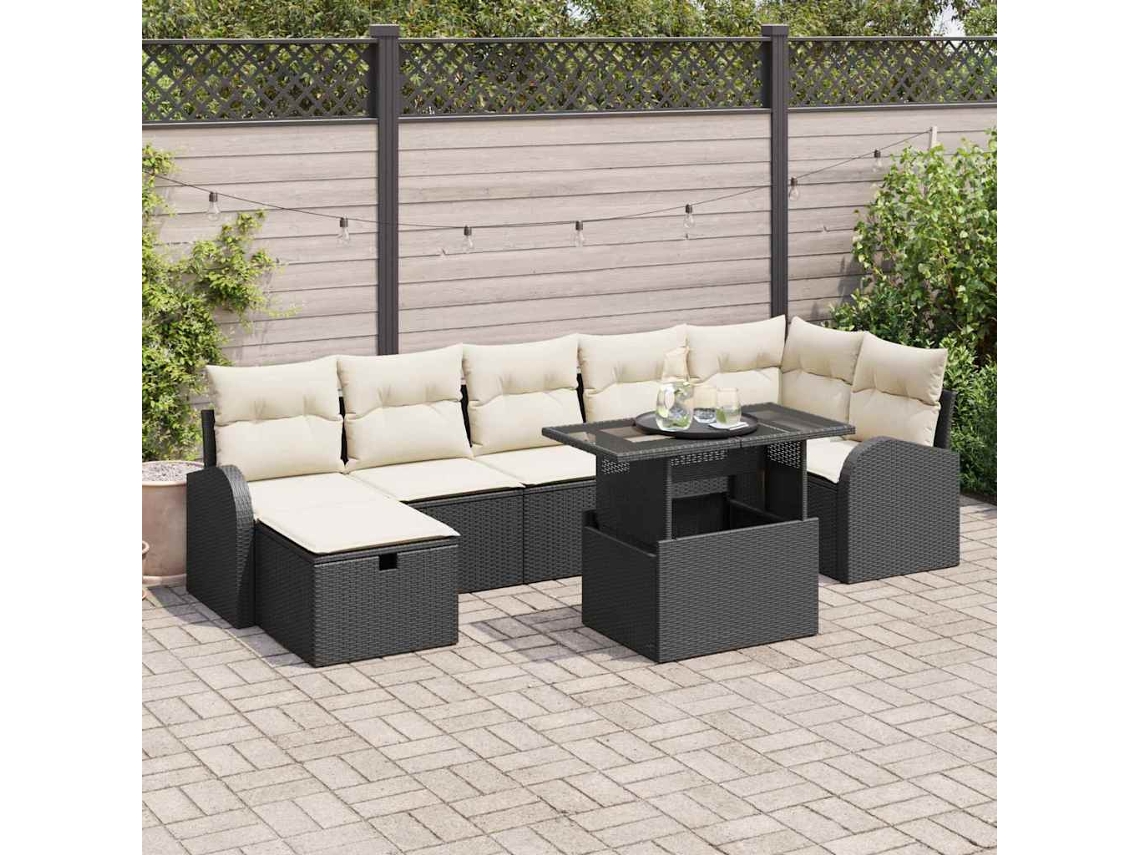 Vidaxl Conjunto De Sofá De Jardim 8 Unid. Preto Vime Pe
