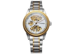 Reloj Hombre Casual Mecánico Dial Hueco Correa Acero Inoxidable Impermeable Blanco