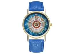 Relógio de quartzo unissex com pulseira de couro PU, mostrador com numerais romanos, azul, Zhoulianfa