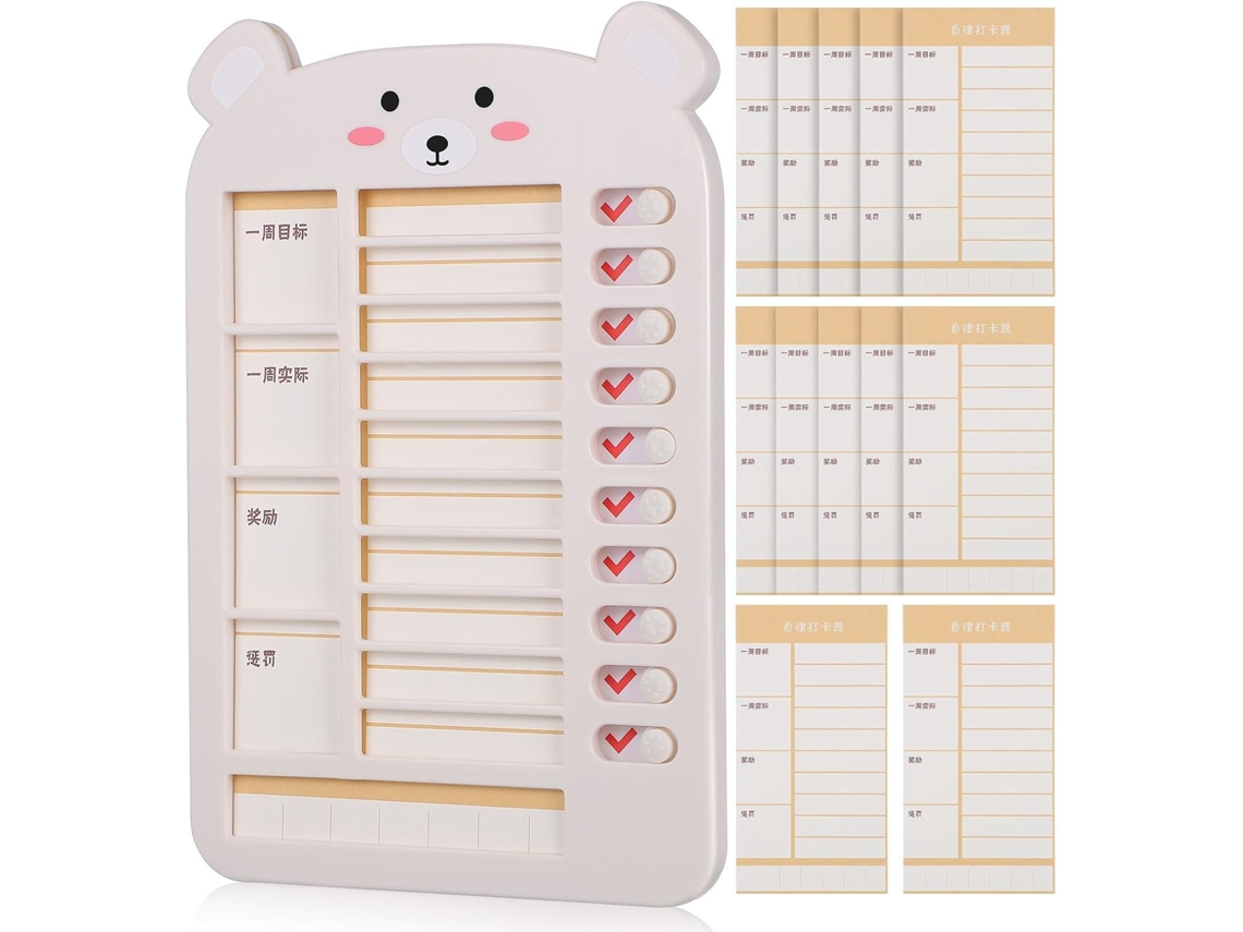 Tableau De Planification Hebdomadaire En Pp Beige Boutons Coulissants Lisses, Bloc-notes Remplaçable Pour