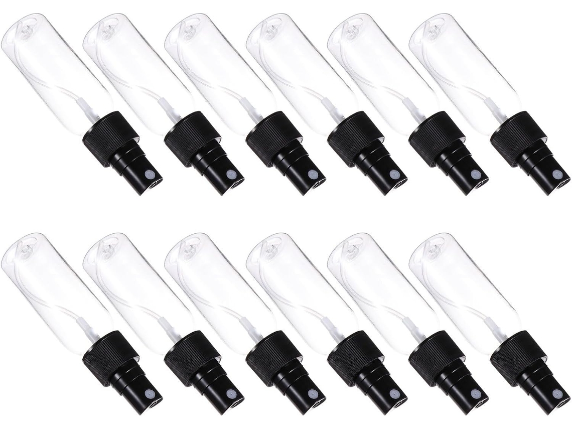 Pacote com 12 frascos plásticos vazios de 30ml para pulverização fina.