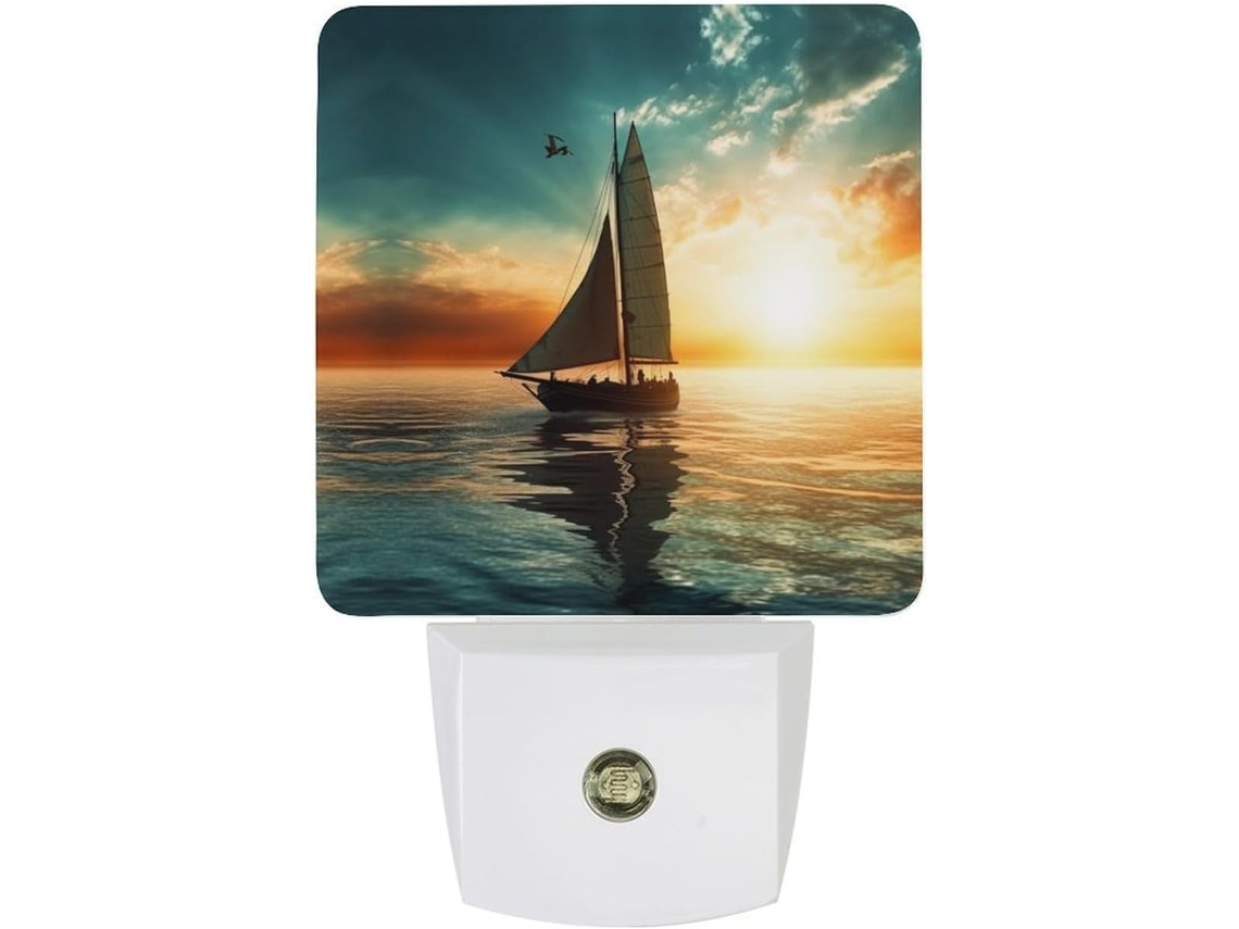 Luminária De Parede Com Plugue, Navio No Oceano, Sensor Crepuscular, Luz Led Branca Quente, Lâmpada De Baixo Consumo